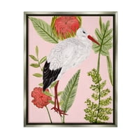 Sulpell Industries розова разновидна ботаничка птици графички уметнички сјајни сјајни сиви пловечки платно печатено wallид уметност,