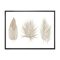 DesignArt 'Тропски плочи на лисја на бело' традиционално врамено платно wallидно печатење