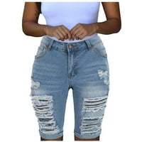 Модни женски џеб цврсти фармерки тексас панталони женски дупка долни обични шорцеви