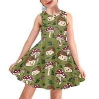 Печурки Девојки Фустан Без Ракави Големина 13-Години Симпатичнаint Печатење Излегување Девојки Лизгач Фустан Дишење Партија