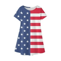 Американско Знаме Цвет Девојка Фустани Деца Ѕвезда Ленти Отпечатоци Кратки Ракави Партија Костим Принцеза 4 јули Плажа Фустан