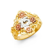 Накит 14к жолто бело и роза три бои злато петнаесет години роденден Квинсеа - ера на прстенот со големина 7