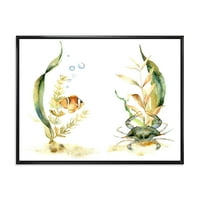 DesignArt 'Тропска риба со воздушен меур и алги' Традиционална врамена платно wallидна уметност печатење