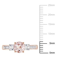 Miabella Women's'sims 1- Carat T.G.W. Морганит создаде бел сафир и дијамантски акцент 10kt розово злато 3-камен прстен за ангажман