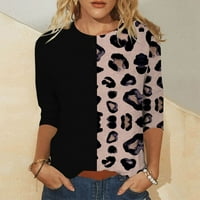 Женски Врвови Вратот На Екипажот Графички Отпечатоци Блуза Обични Жени Маици Ракав Мода Леопард Печатење м