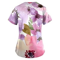 Женски Блузи Со Кратки Ракави Цветна Блуза Обични Жени Модни Тркалезни Деколте Маици Виолетова XL