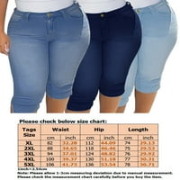 Глонме дами дното плус големина исечени тексас панталони преголеми капри фармерки училиште обични панталони истегнуваат цврсти