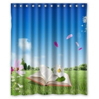 Гринекор Ница Отвори Книга Со Цвет Во Зелена Пасишта Водоотпорен Туш Завеса Во собата Со Куки Бања Додатоци Големина