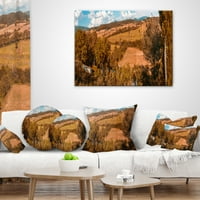 Дизајнрт портокалови есенски планини Тоскана - пејзаж печатена перница за фрлање - 16х16