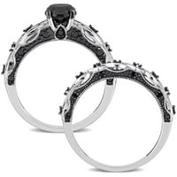 Miaенска Miabella 1- Carat T.W. Црн дијамантски бесконечен венчален прстен поставен во 10kt бело злато