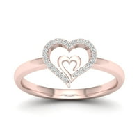 1 10CT TDW Diamond 10K розово злато срце во срцев моден прстен