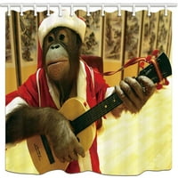 Божиќ Шимпанзо Играат Гитара Полиестер Ткаенина Бања Туш Завеса