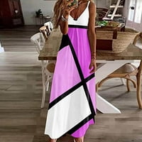 Летни Фустани За Жени Формални Без Ракави V Вратот Долг Фустан Геометриски Боја Појавување Печати Плажа Фустан