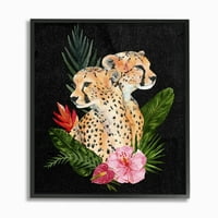 Студената индустрија Cheetah Pair розова цветна слика за животни, врамена wallидна уметност од Ени Ворен