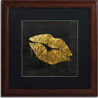 Трговска марка ликовна уметност Златни усни платно уметност по пекара во боја, црна мат, дрвена рамка
