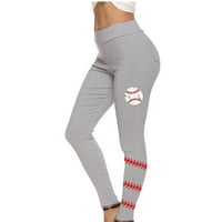 Дозвола Дами Мода Цврста Боја Бејзбол Печатење Висок Струк Обични Хеланки Панталони Панталони Сива XL