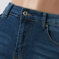 Жените Обични Едноставни Модни Искинати Стари Еластични Џеб Исечени Фармерки Жан Панталони За Жени Партија Жан Пижами Панталони