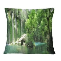 Каскада за водопад Дизајнрт во длабока шума - пејзаж печатена перница за фрлање - 16х16