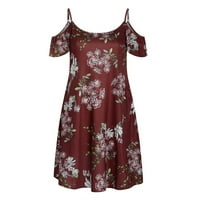 Фустани за жени мини кратки ракави Обични мини печатено летно застој фустан вино XL