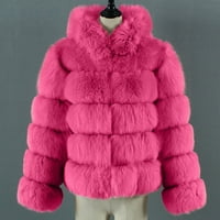 синоидни женски фузи крзнени палта и јакни- дами топла фау крзно палто јакна зимска цврста цврста облека со врата, топла розова XXL