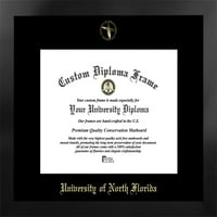 Универзитет на Северна Флорида 14W 11ч Менхетен Црн сингл Мат злато вкоренета Диплома рамка со бонус во кампус слики литограф
