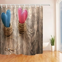 Loveубовен елемент две срца на ткаенини на дрво и врзување со слама јаже светло -кафеава полиестерска ткаенина бања туш завеса