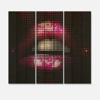 Уметнички дизајн „Детали за модерното печатење на пиксели розови усни на природно бор дрво - панели - панели