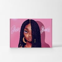 Насмевка Уметност Дизајн Убава Афроамериканска Девојка Бо Плетенки Розова Позадина Дигитално Сликарство Платно Печатење Ѕид