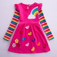 Mafytytpr Девојки Се Облекуваат Дозвола под 5 $umn Детска Девојка Облека Долги Ракави Цвет Пеперутка Вез Виножито Фустан