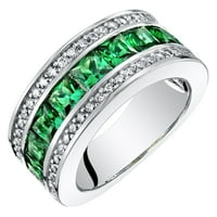 1. КТ принцезата исечен зелен симулиран прстен на смарагд канал во сребро сребро