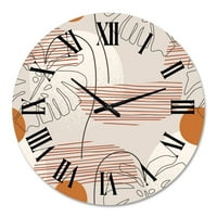 DesignArt 'Една линија уметност форми и апстрактна лисја на Monstera' модерен wallиден часовник