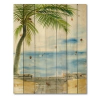 DesignArt 'Palm Beach Resort на Sunrise II' Наутички и крајбрежен принт на природно бор дрво