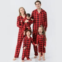 Соодветни Семејни Пижами Комплети Божиќни Пјс Црвен Бафало Карирана Печатена Кошула Со Долги Ракави И Долна Облека