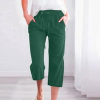 Rewenti Capris За Жени Обични Еднобојни Еластични Лабави Панталони Директно Широки Панталони Со Џеб Армија Зелена 6