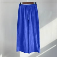 Плус панталони со големина за жени памучни постелнини панталони Еластични џебови од половината на половината