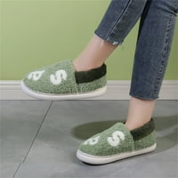 Дами модни овошни везени букви печати кадифни чевли затворени пети рамни памучни папучи зелени 8