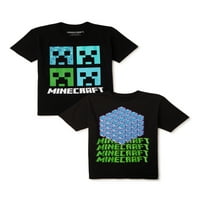 Графичка маица со момчиња Minecraft, 2-пакет, големини 4-18