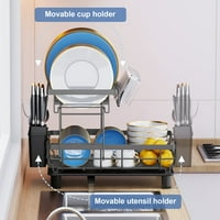 Решетката за сушење на садот, 2-часовни лавици за садови за кујнски шалтер, одвојлив багажник за садови за садови, дренажа за