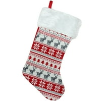 19,5 Црвено сиво и бело дрво елен и снегулка плетете Божиќно порибување со манжетна со крзно со крзно