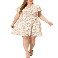 Уникатни поволни цени, женски плус големина V вратот Руфл Краток ракав летен миди фустан