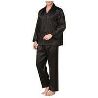 Машки Свилени Пижами Поставени Долги Ракави Со Копчиња Надолу Сатенска Кошула Врвни Панталони За Спиење Лабав Џеб Удобна Мека