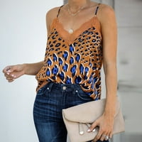 Сдјма Женска Мода Леопард Печатење Без Ракави В-Вратот Чипка Резервоар Врвот Елек Блуза