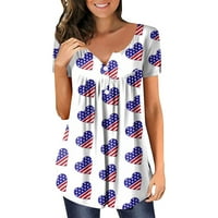 Блузи со манжетни За Жени Секојдневна Мода Плус Големина Денот На Независноста Печатено Копче Со Кратки Ракави Пуловер За Вратот