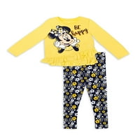 Minnie Mouse Baby Girls & Toddler Girls со долг ракав, разгален со вкрстени предни и хеланки, комплет за облека