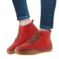 Дами ретро мода во боја, кожен тркалезен пети, чипка на пети на пети нагоре, рамни кратки чизми, жени чизми станови високи ноти