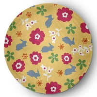 5 'круг Едноставно Дејзи цветна loveубов со зајачиња Традиционална килим во областа Ченил, дафодил жолто-сино