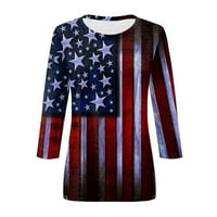 Омитај Женска Мода Обична Три Четвртина Ракав Ден На Независност Печатење Круг Вратот Пуловер Врвот Блуза