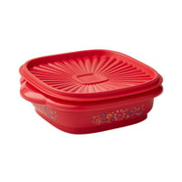Пластична сад за складирање на храна пионер со капаче, црвено цветно