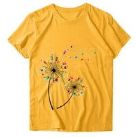 вендунид кошули за жени Жени Обични Букви Печатење Кратки Ракави О-Вратот Лабава Маица Блуза Блузи Жолта ХХХЛ