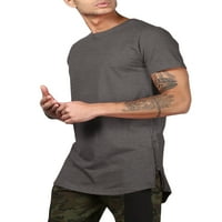 Маж Croi Mean's Casual Longtail Extended Тенок фит хип хоп екипаж на вратот маички со страничен патент
